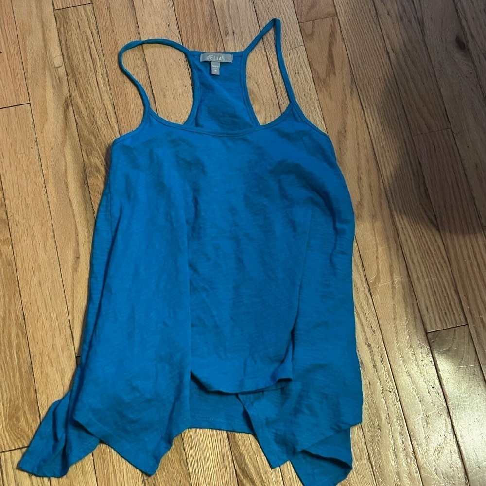 Delia's Vintage Teal Blue Tank with Handkerchief Trim Size Medium T32-22